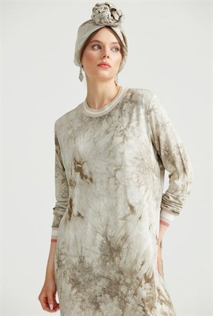 Batik Desenli Elbise Taş