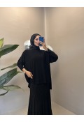 NERVÜLLÜ ETEKLİ TAKIM SİYAH