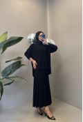 NERVÜLLÜ ETEKLİ TAKIM SİYAH