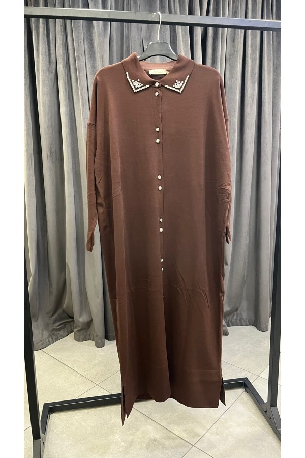 JOLİE TAŞLI MERSERİZE HIRKA KAHVE
