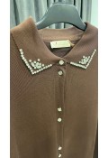 JOLİE TAŞLI MERSERİZE HIRKA KAHVE