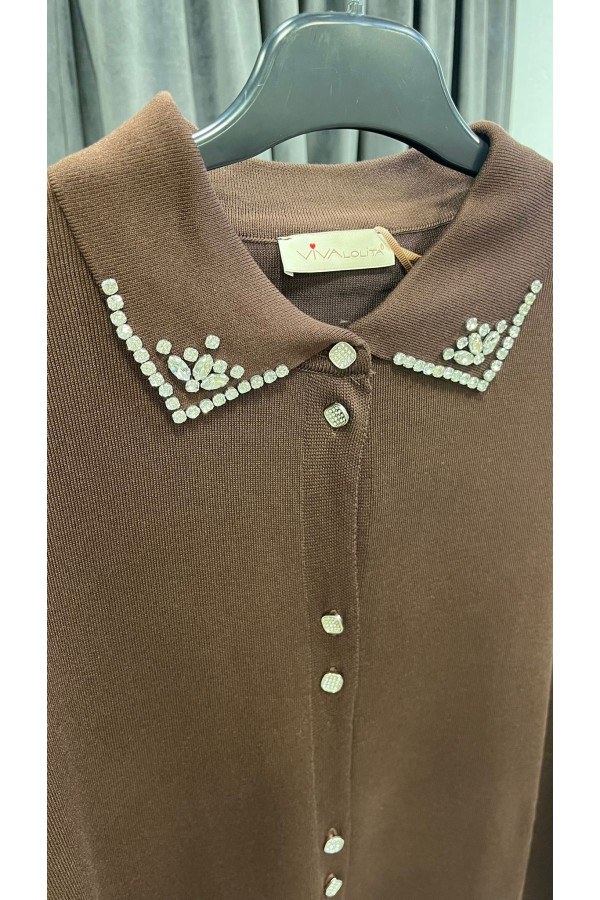 JOLİE TAŞLI MERSERİZE HIRKA KAHVE