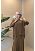 NERVÜLLÜ ETEKLİ TAKIM KAHVERENGİ