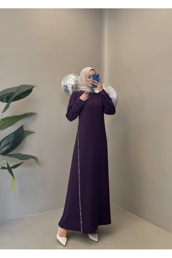 TAŞ ŞERİTLİ ELBİSE MÜRDÜM