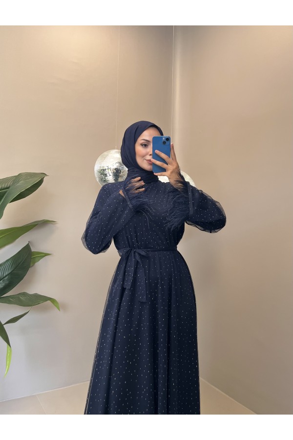 TAŞLI ELBİSE LACİVERT