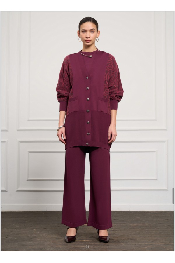DESENLİ MERSERİZE NUSS HIRKA BORDO
